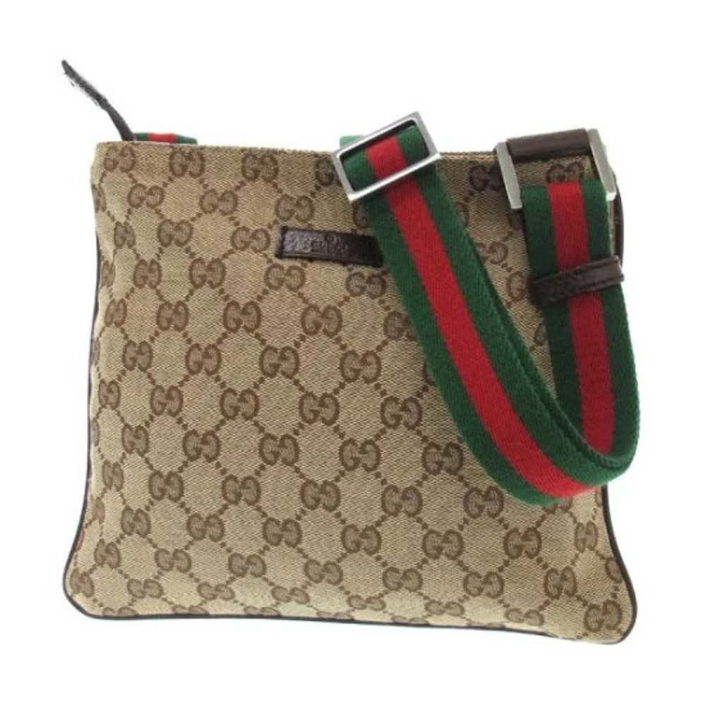 Gucci Web Strap Messenger Bag beige GG canvas Brown